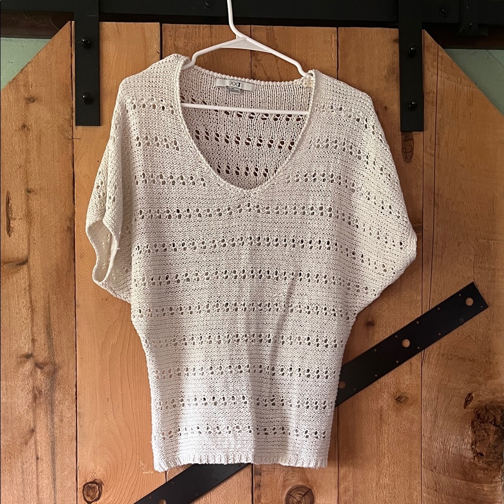 Cream Knit Short Sleeve Sweater
